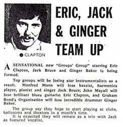 Eric Clapton Ginger Baker Jack Bruce team up
